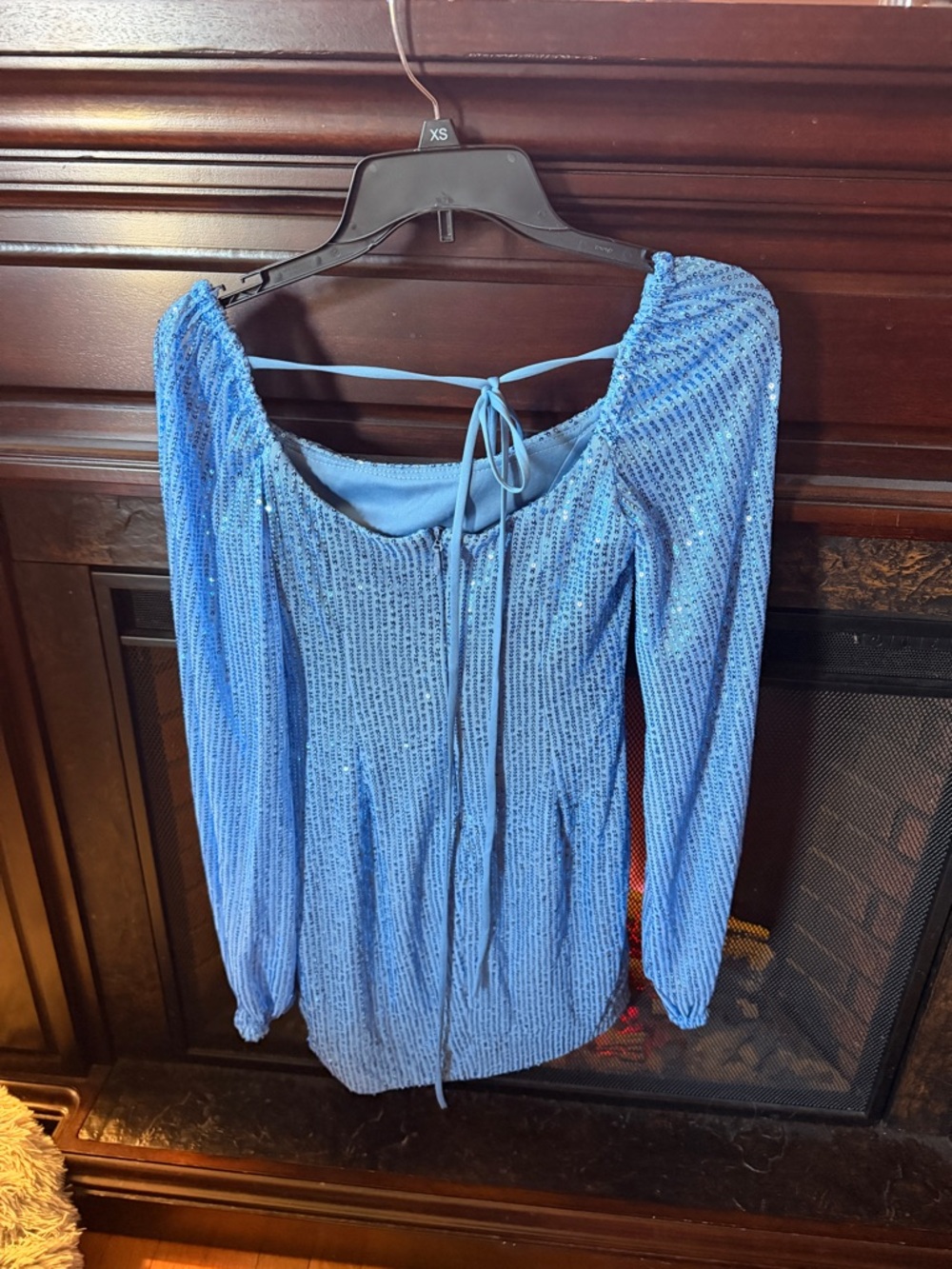 Blue Sequin Long Sleeve Mini Dress